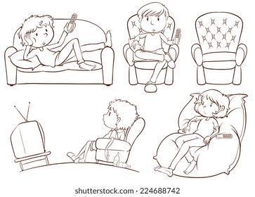 Illustration of the plain sketches of the lazy people on a white background 
