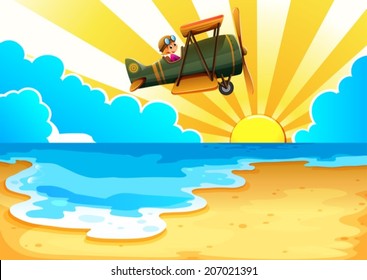 Illustration of a plane above the sea