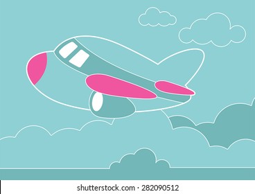 An illustration of a plane in the clouds
