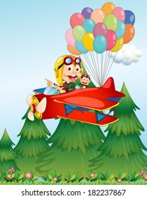 Illustration of a plane with monkeys