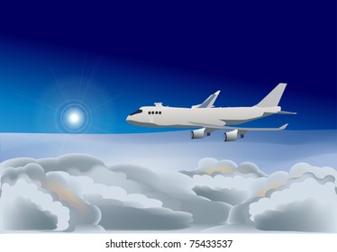 illustration with plane in sky