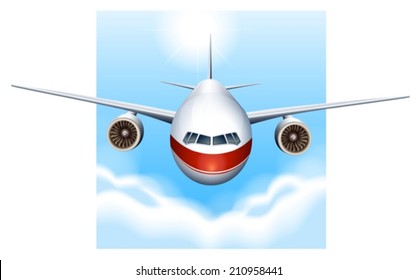 Illustration of a plane in the sky on a white background
