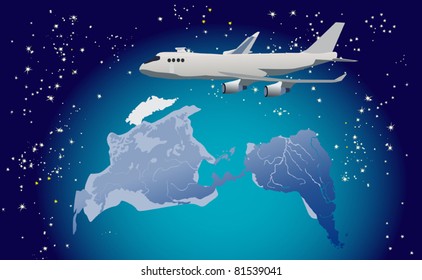 illustration with plane in space