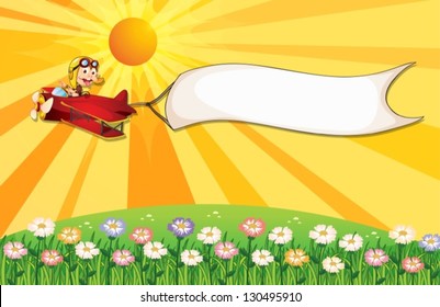 Illustration of a plane at the top of the hills with a white banner