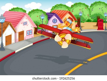 Illustration of a plane at the village with a tiger