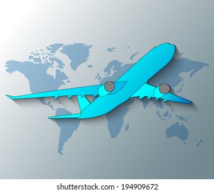 Illustration of plane with world background