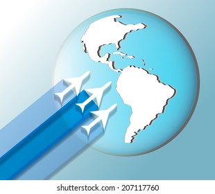 Illustration of planes on world globe