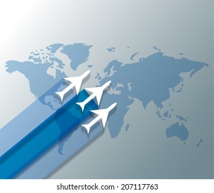 Illustration of planes on world map