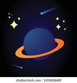 Illustration of the planet in between stars and falling stars.