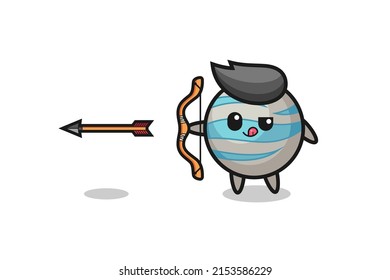 illustration of planet character doing archery , cute design