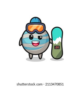 Illustration of planet character with snowboarding style , cute style design for t shirt, sticker, logo element