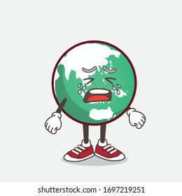 An illustration of planet Earth cartoon mascot character with crying expression