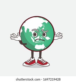 An illustration of planet Earth cartoon mascot character in comical grinning expression