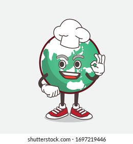 An illustration of planet Earth cartoon mascot character in a chef dress and white hat