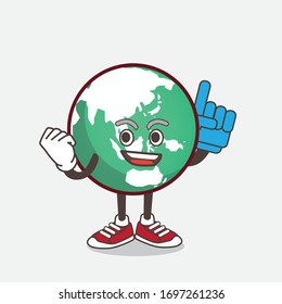 An illustration of Planet Earth cartoon mascot character holding a Foam finger