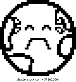 An illustration of a planet earth crying in an 8-bit cartoon style.
