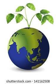 Illustration of the planet earth with growing plants