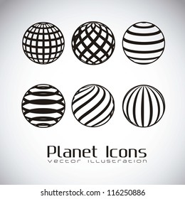 illustration of planet earth icons, in gray background, vector illustration