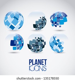 Illustration of planet earth icons and sphere, vector illustration