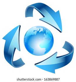Illustration of planet earth, isolated on white background. Design elements, cycle. Vector.
