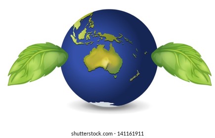 Illustration of the planet earth with leaves