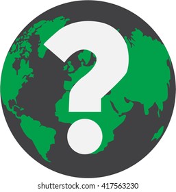 illustration of planet earth on a white background with question mark