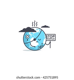 Illustration Planet Earth is suffers and sick. The planet will be destroyed because humans are destroying the planet. 