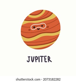 illustration of planet jupiter with face in hand draw style