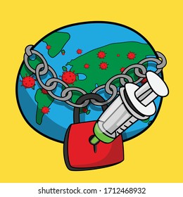 Illustration von Planeten verschlossen Welt braucht Impfstoff, um das Konzept freizusetzen