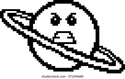An illustration of a planet looking angry in an 8-bit cartoon style.