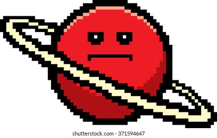 An illustration of a planet looking serious in an 8-bit cartoon style.