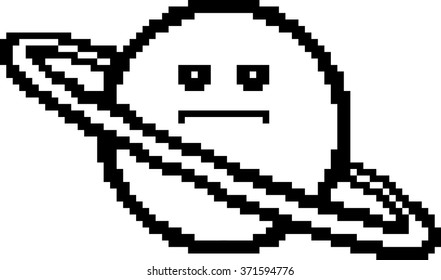 An illustration of a planet looking serious in an 8-bit cartoon style.