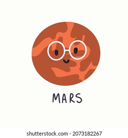 illustration of planet mars with face in hand draw style