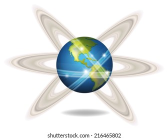 Illustration of a planet with orbits on a white background