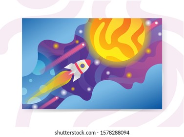 Illustration of planet outer space landscape. Vector art