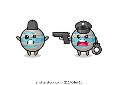 ilustración del planeta rober con las manos arriba pose pillada por la policía, diseño de estilo lindo para camiseta, pegatina, elemento logo
