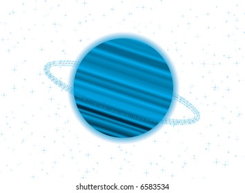 Illustration of the planet saturn with a digital twist in blue with a white background