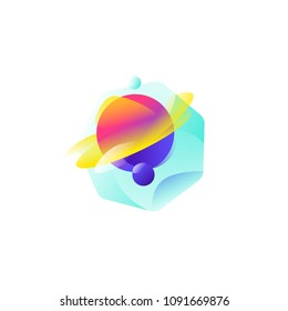 Illustration of the planet Saturn. Gradient flat icon. The planet of the solar system. Vector illustration. A modern fashionable company logo. Icon isolated on white background. Emblem.