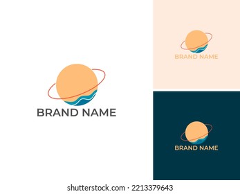ILLUSTRATION PLANET WAVE GRADIENT COLOR LOGO ICON DESIGN VECTOR