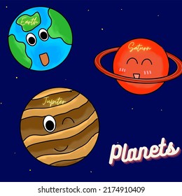 illustration of planets consisting of earth, jupiter and saturn