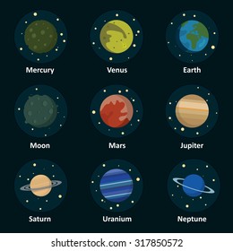 illustration of the planets on a dark background