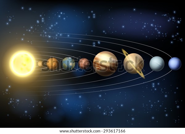 太陽系の惑星が宇宙で太陽の周りを回っている様子を描いたイラトスです のベクター画像素材 ロイヤリティフリー