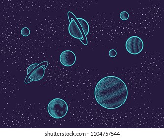 Illustration of planets and space. Hand draw 