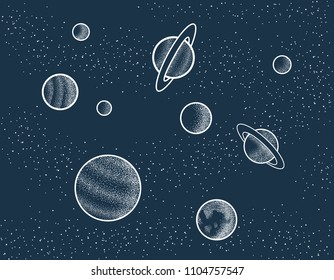 Illustration of planets and space. Hand draw 