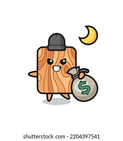 Illustration of plank wood cartoon is stolen the money , cute design