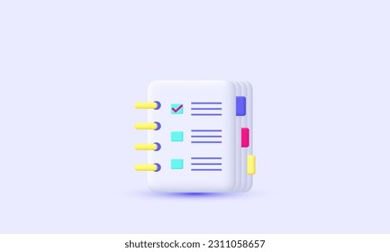 illustration planner assessment checklist notes vector icon 3d  symbols isolated on background.3d design cartoon style. 