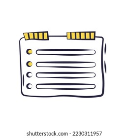 Illustration of the planner. Notebook with checked tasks. Concept of time management.