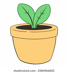 Illustration of a Plant in a Beige Clay Planter, Isolated for a Minimalist and Earthy Look A potted plant in a beige clay planter, bringing a soft, natural touch with a timeless design.