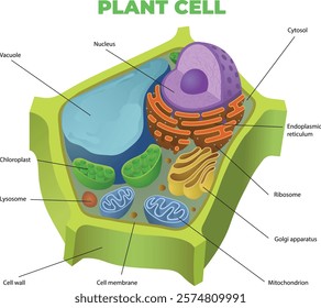 illustration of plant cell diagram - vector