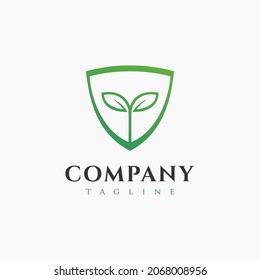 Illustration Plant nature with shield Secure logo design. 